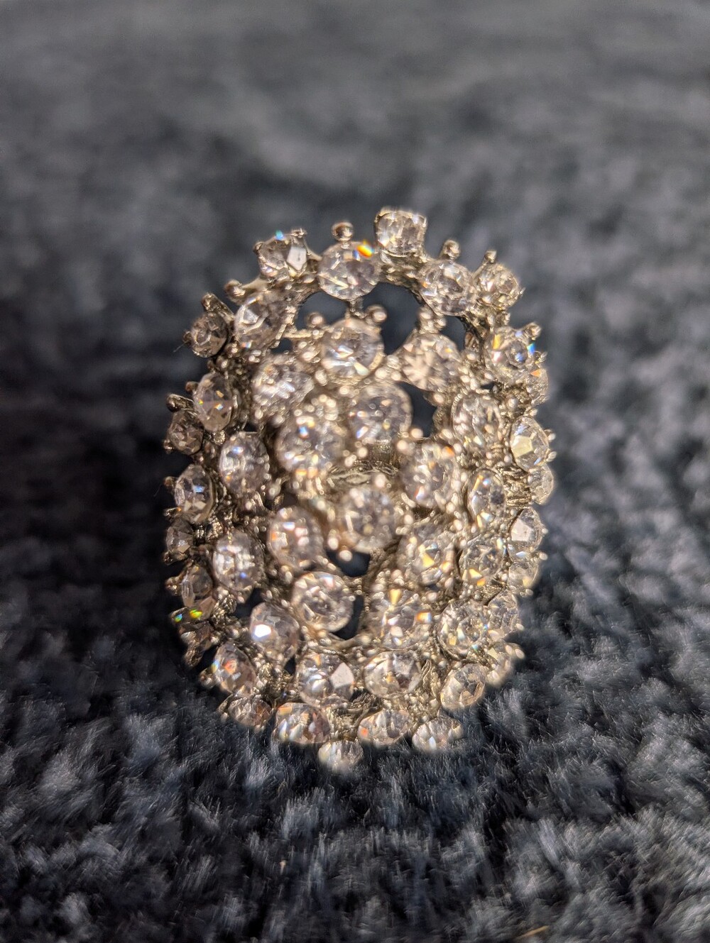 Vintage Glam Silver Pave Rhinestone Cluster Adjustable Cocktail Ring 💎